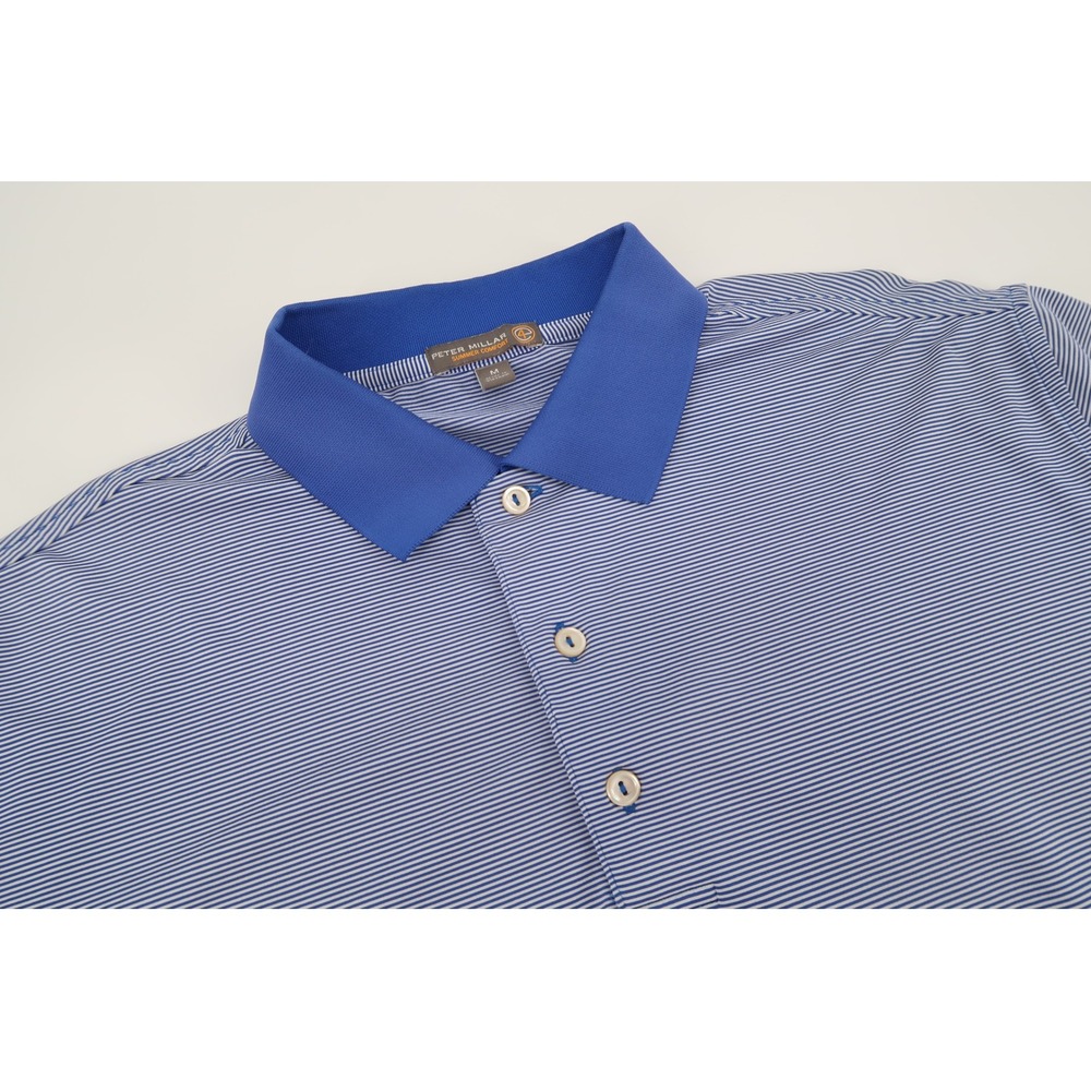 Peter Millar Summer Comfort Polo Shirt Mens Medium Blue Striped Performance